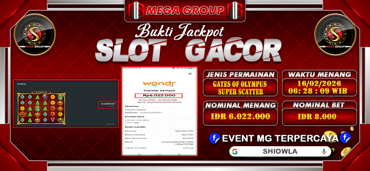 Bukti JP situs Shiowla hari Senin, 16 Februari 2026