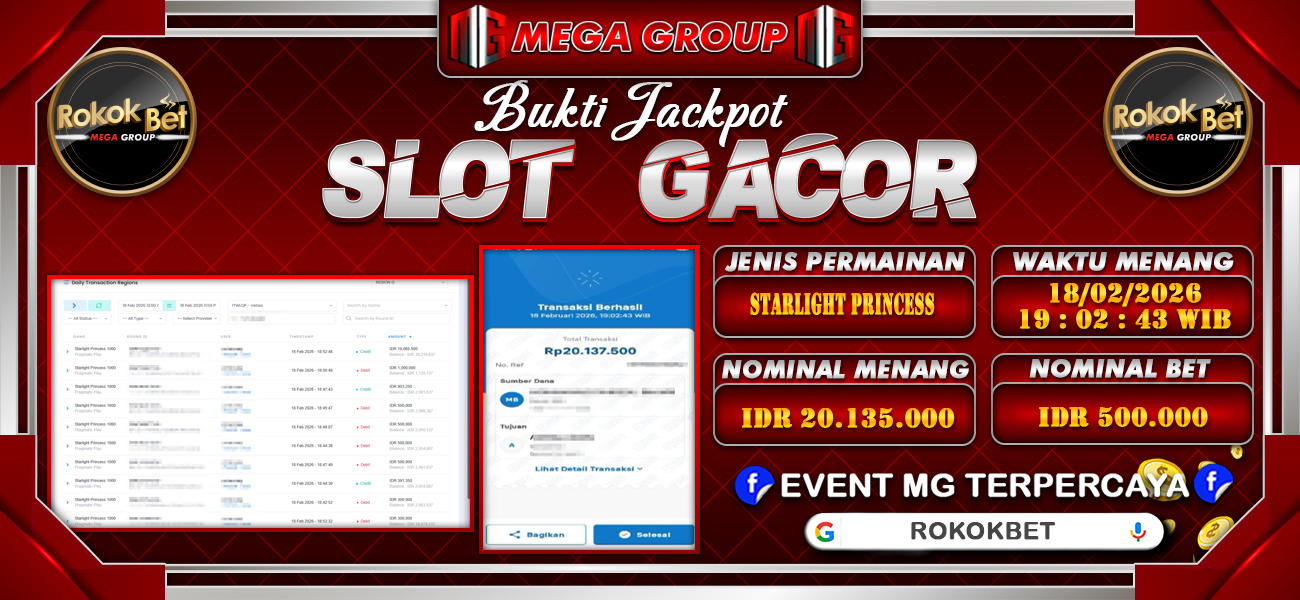 Bukti JP situs Rokokbet hari Rabu, 18 Februari 2026