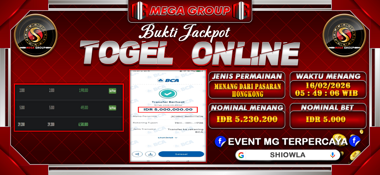 Bukti JP situs Shiowla hari Senin, 16 Februari 2026