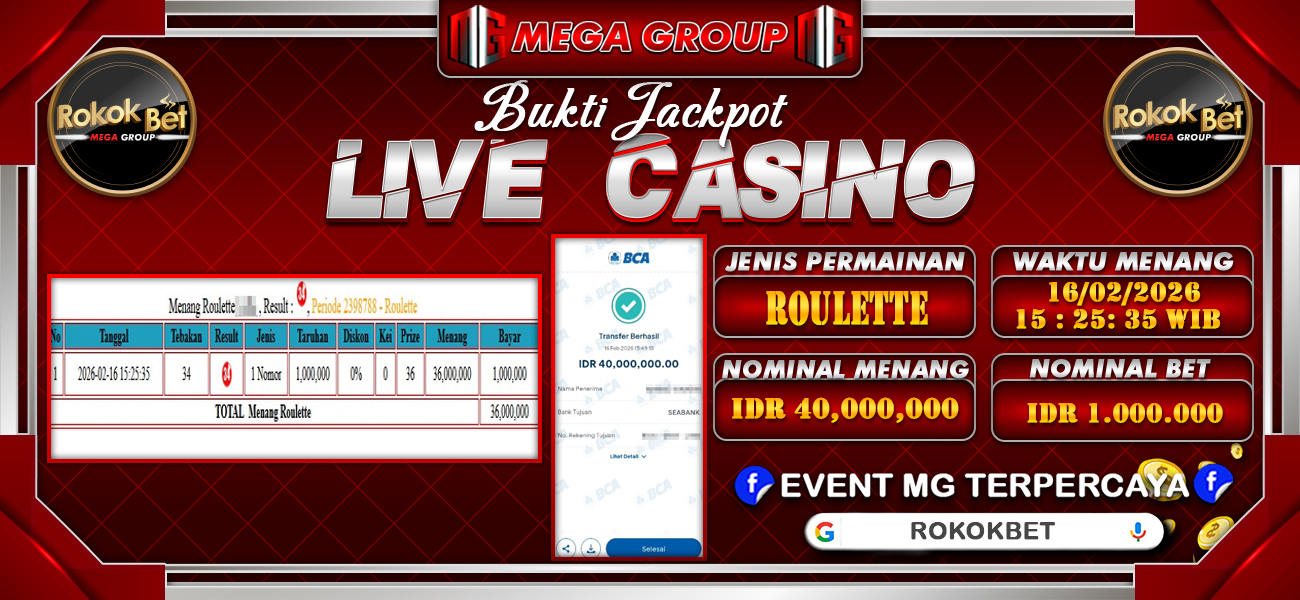 Bukti JP situs Rokokbet hari Senin, 16 Februari 2026