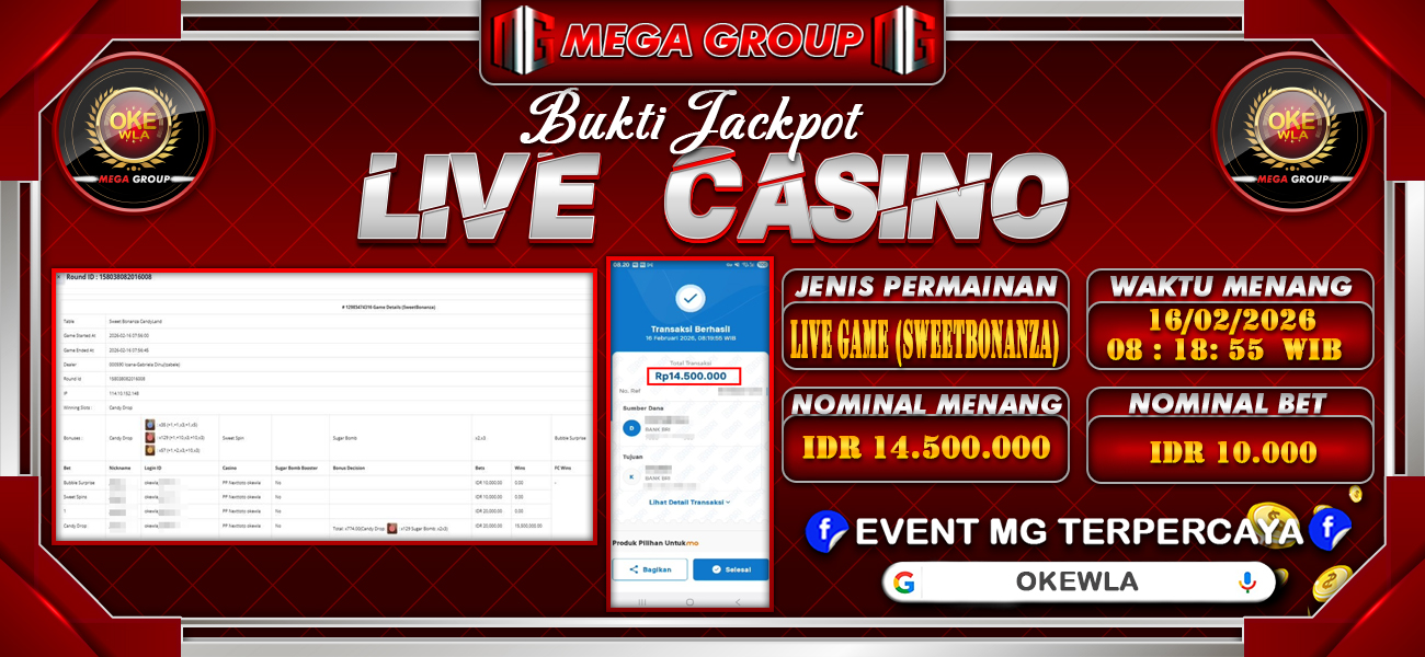 Bukti JP situs Okewla hari Senin, 16 Februari 2026