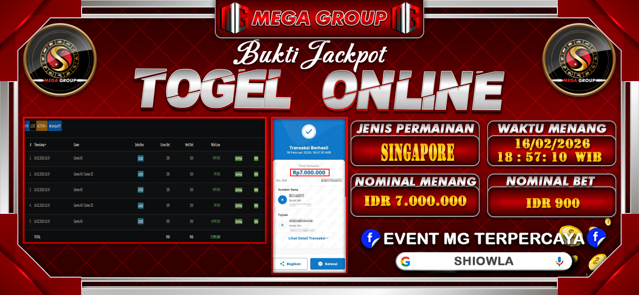 Bukti JP situs Shiowla hari Senin, 16 Februari 2026