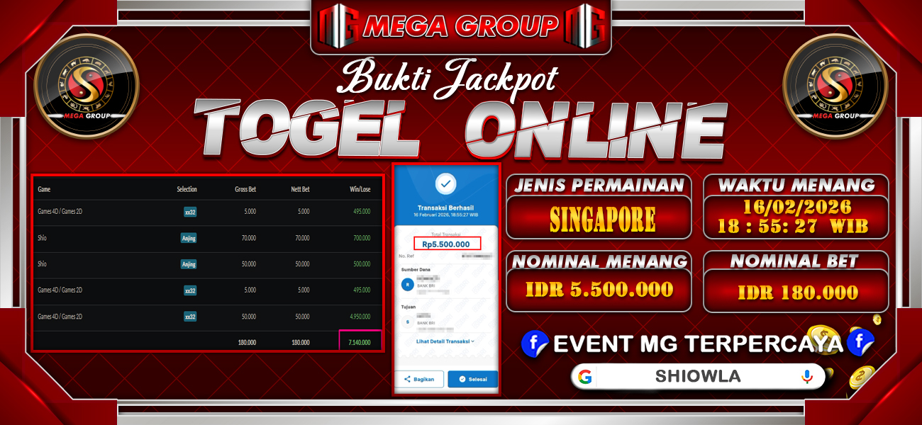 Bukti JP situs Shiowla hari Senin, 16 Februari 2026