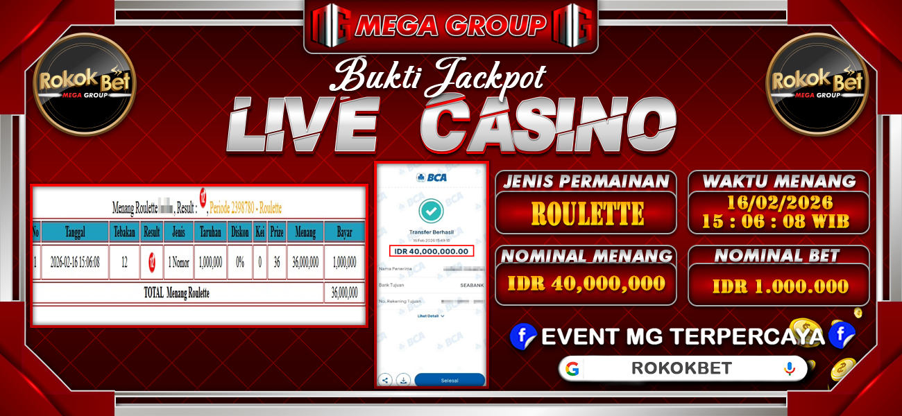 Bukti JP situs Rokokbet hari Senin, 16 Februari 2026